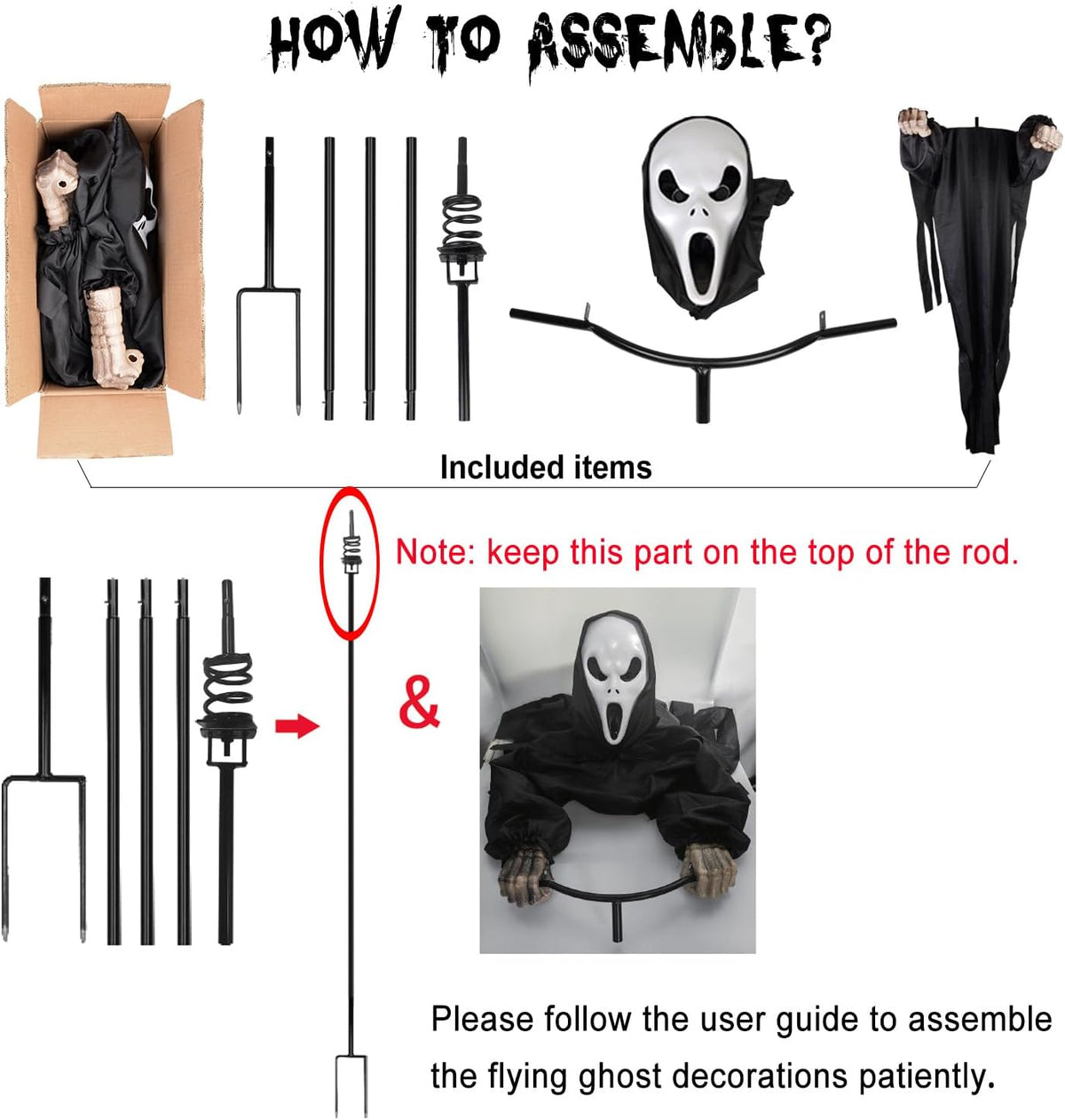 larpgears halloween scarecrow ghost outdoor decorations, 7.5ft halloween on a desk or shelf