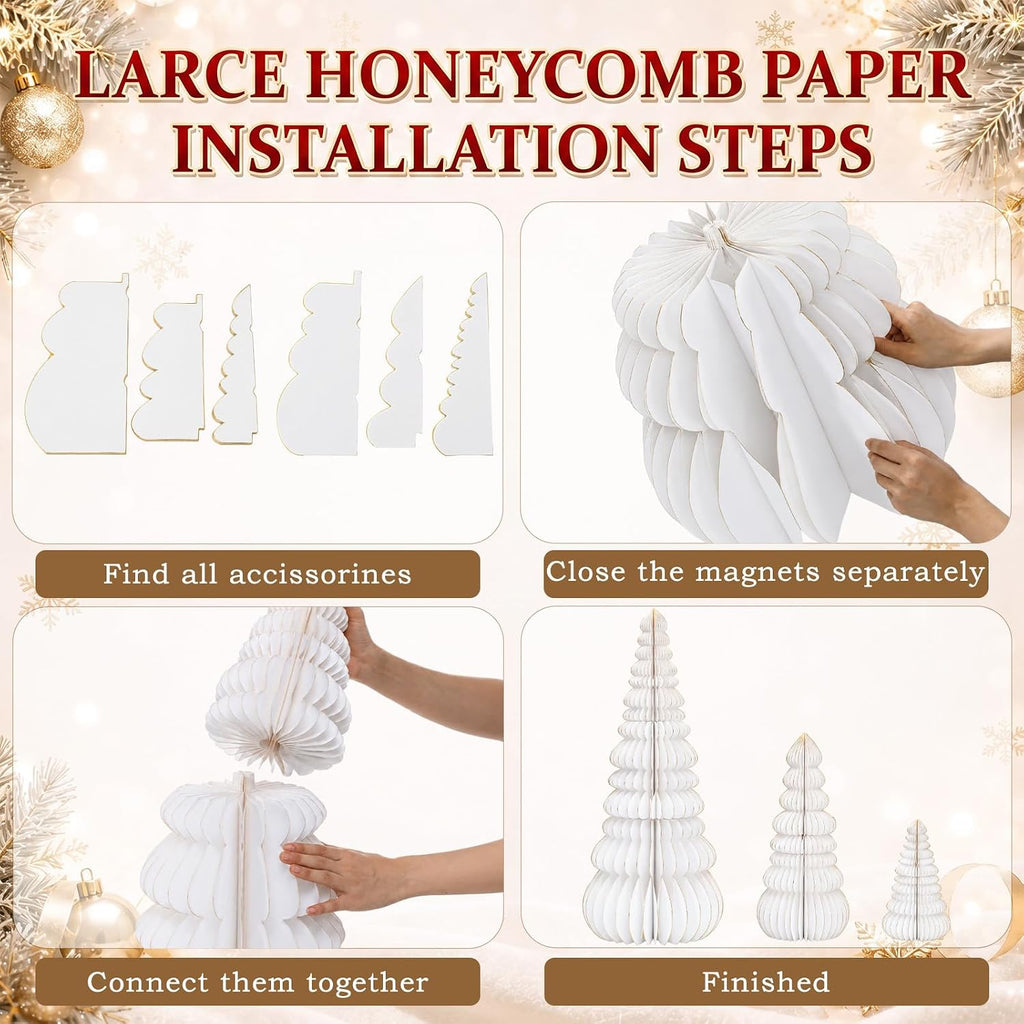 glikceil 3 set large honeycomb paper christmas tree, side view