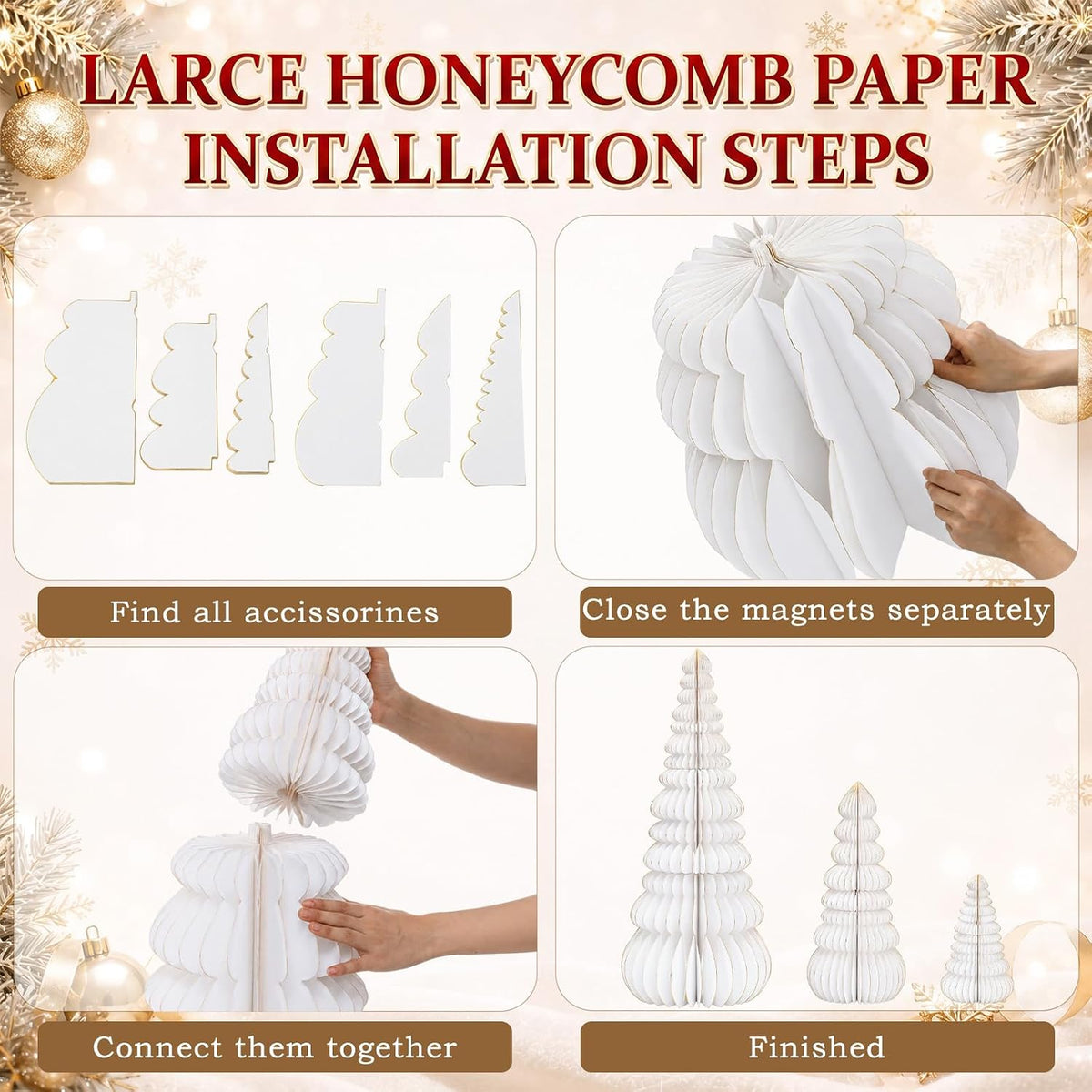glikceil 3 set large honeycomb paper christmas tree, side view