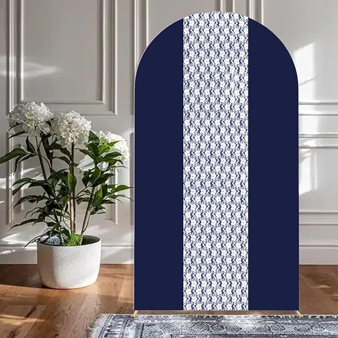 Navy Blue Arch Cover 7.2ft Lace Arched Backdrop Cover Dark Blue Chiara Arch Frame Back Drop Cover Spandex Wedding Arch Stand Fabric Navy Rustic Vintage Party Baby Shower Birthday Decorations
