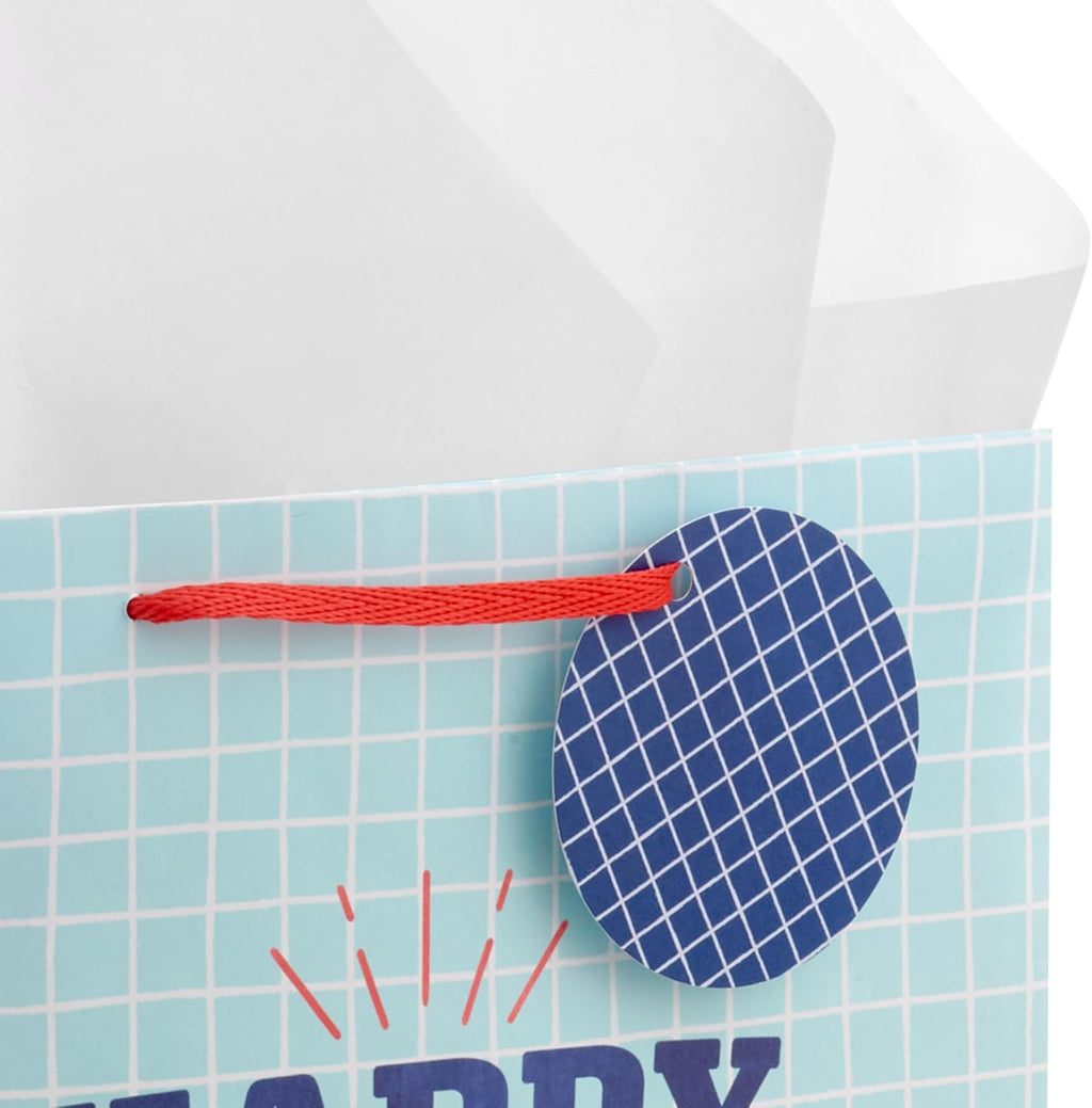 Hallmark 13" Large Father's Day Gift Bag with Tissue Paper and Gift Tag (Happy Dad Day, Light Blue)