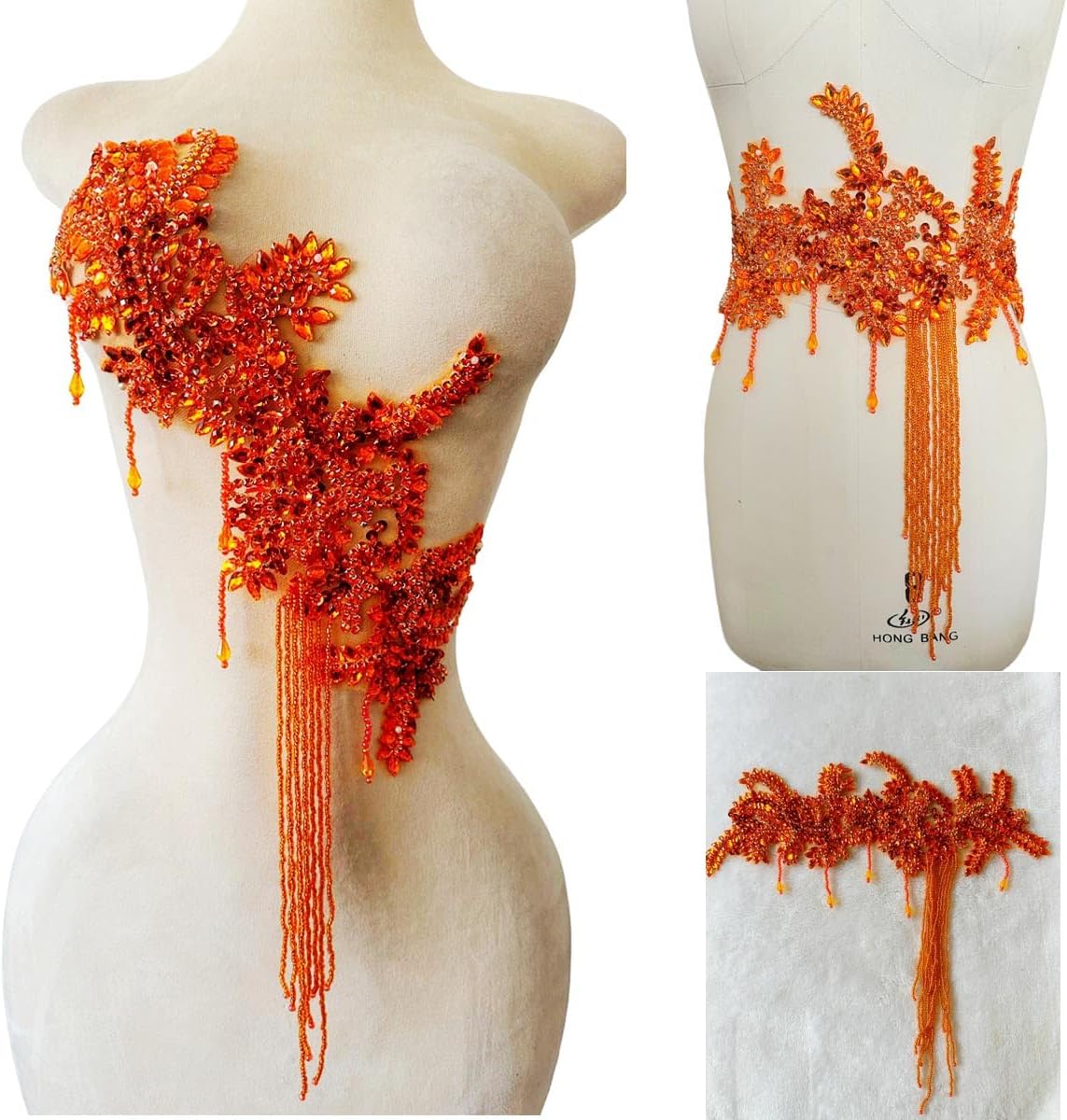 Pure Handmade Rhinestone Fringe Patch Trim Crystal Beaded Applique for Sewing...