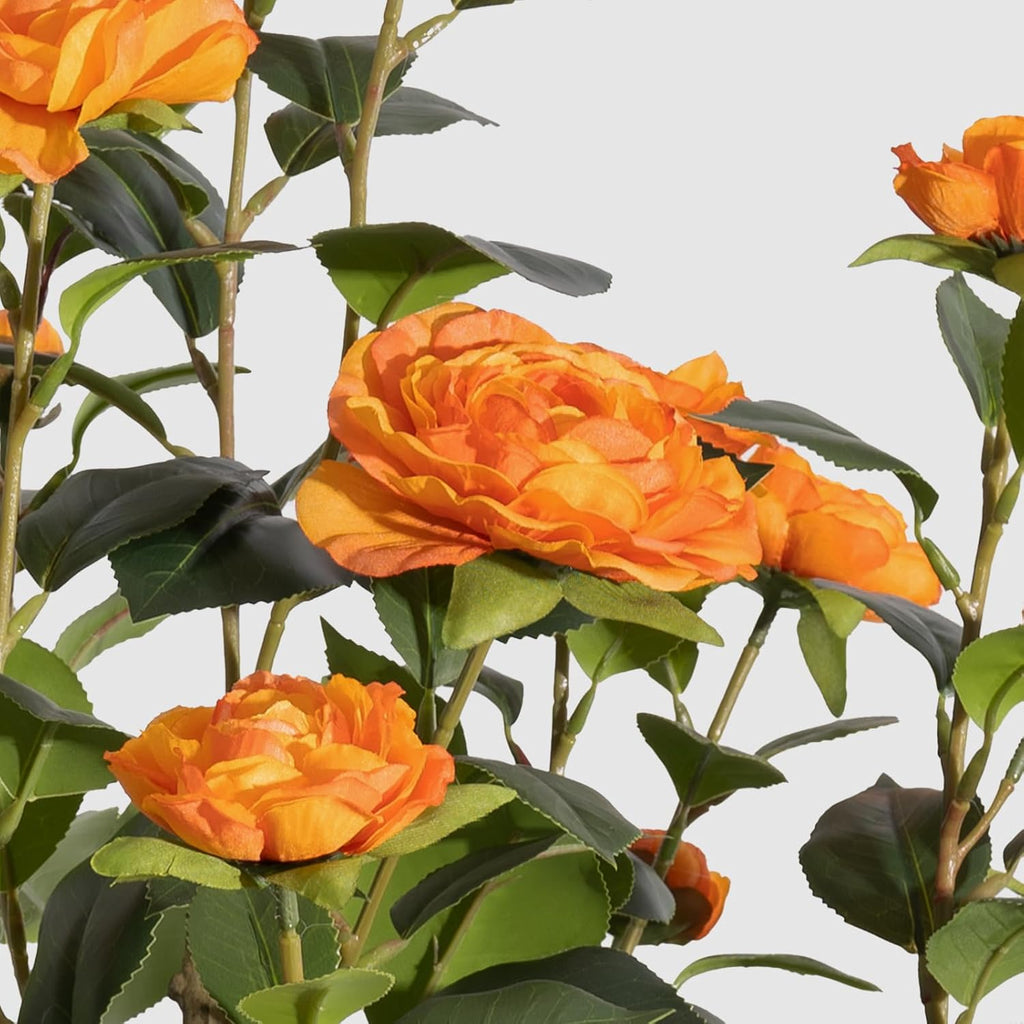 romantic season 2pack artificial camellia tree 3ft, orange, close-up detail