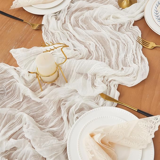 White 12 Pack Cheesecloth Table Runner 120 Inch 10 FT Boho Rustic Gauze for Wedding Baby Shower Party Farmhouse Summer Home Decor Washable