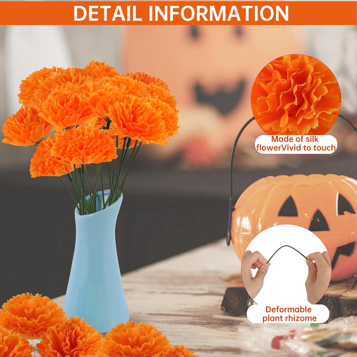 Hananona 201Pcs Artificial Marigold Flower Heads Bulk, Silk Marigold Bulk Fak...