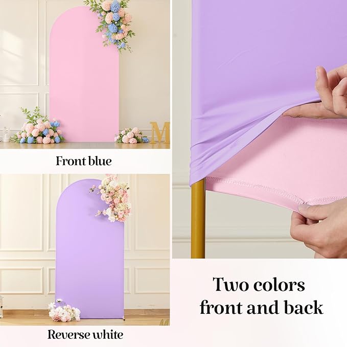 Pink Purple Arch Backdrop Cover for Wedding, 7.2FT 6FT Set of 2 Stretchy Spandex Fitted Arch Stand Cover for Baby Shower, Birthday Party Decor, Chiara Backdrop Cover with Double-Sided Design