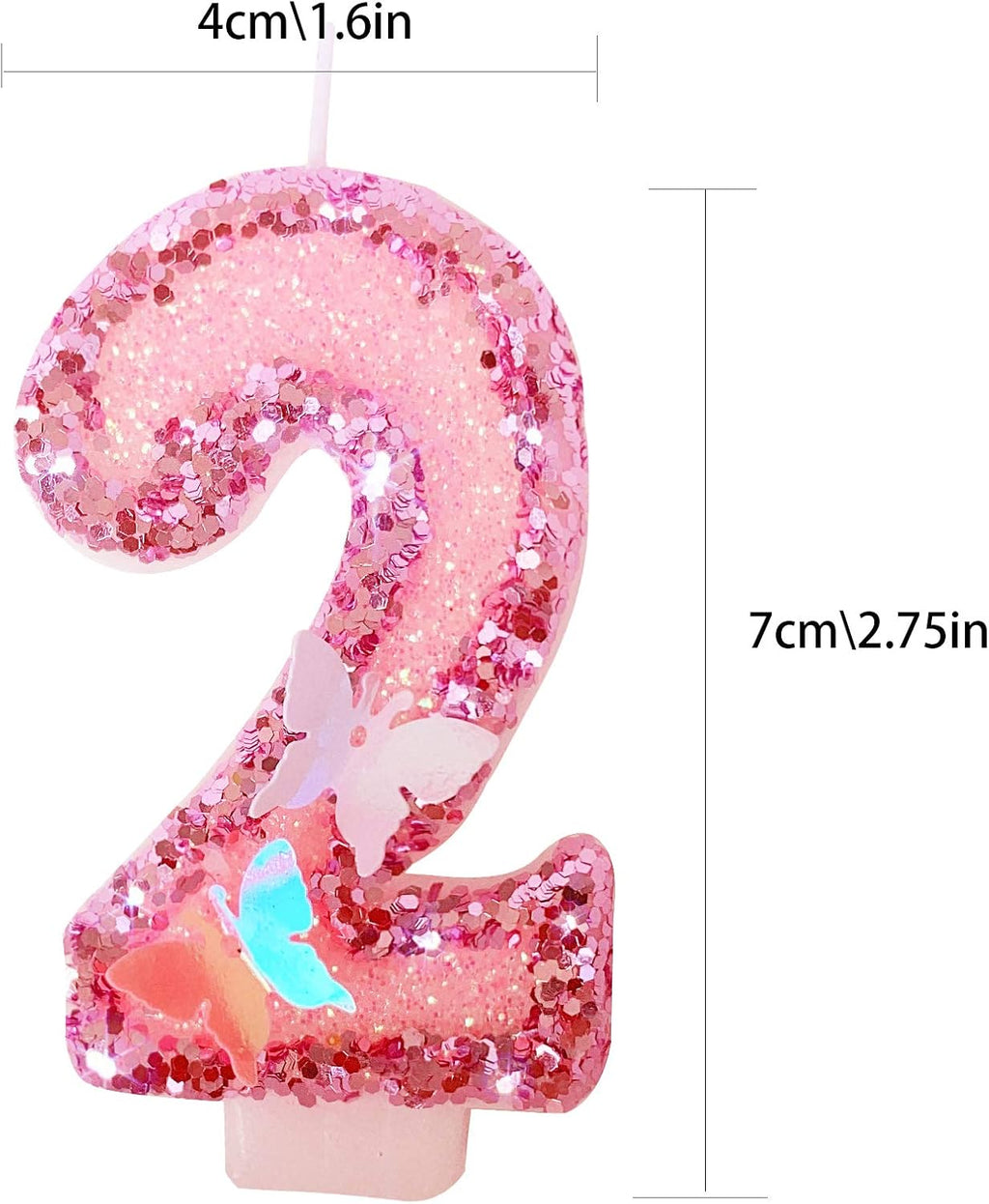 Birthday Candles Number 2,Pink Glitter Happy Birthday Cake Candles Handmade Sequin Numeral Candle