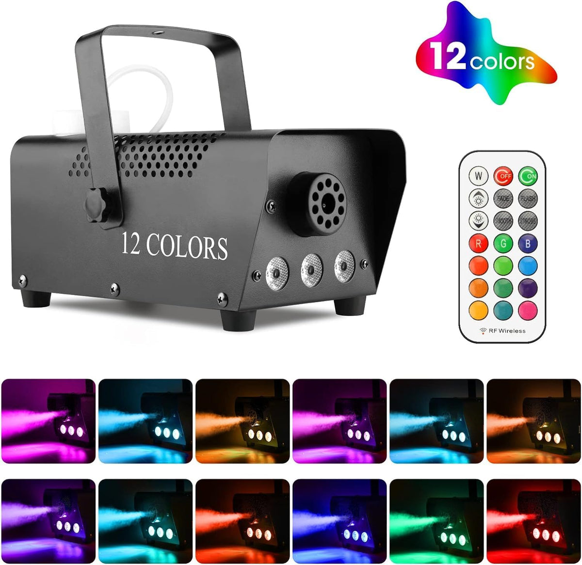 Fog Machine Smoke Machine with LED Lights and 12 Color Light Effects