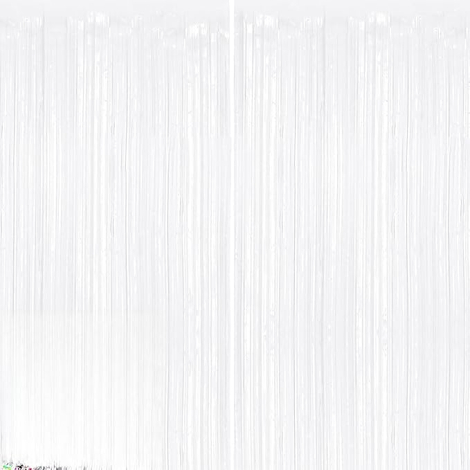 2Pack White Metallic Tinsel Foil Fringe Curtains, White Streamer Backdrop Curtains for Birthday Party Decorations, Fringe Backdrop for Wedding Foil Curtain Backdrop for Bachelorette Party Disco Party
