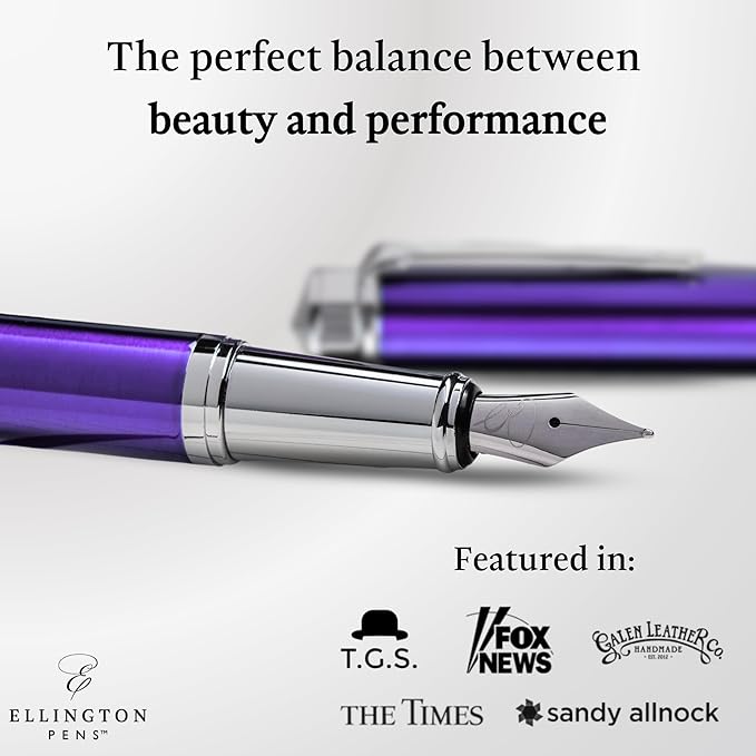 Ellington Pens Luxury Fountain Pen Set- Fountain Pens for Writing - Smooth Medium Nib - Includes Refillable Ink Converter, 3 Ink Cartridges [Black & Blue], Gift Box - Elegant Calligraphy