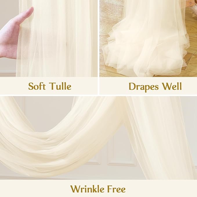 Wedding Arch Draping Fabric Backdrop 2 Panel 30" x 19Ft Ivory Drapes Curtains for Wedding Reception Sheer Tulle Backdrop Curtain for Ceremony Birthday Party Baby Shower Arbor Ceiling Decorations