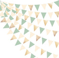Sage Green Beige Champagne Gold Party Decorations Metallic Fabric Triangle Pennant Banner Bunting Flag Garland for Baby Shower Birthday Wedding Engagement Bridal Shower Graduation Decoration Supplies