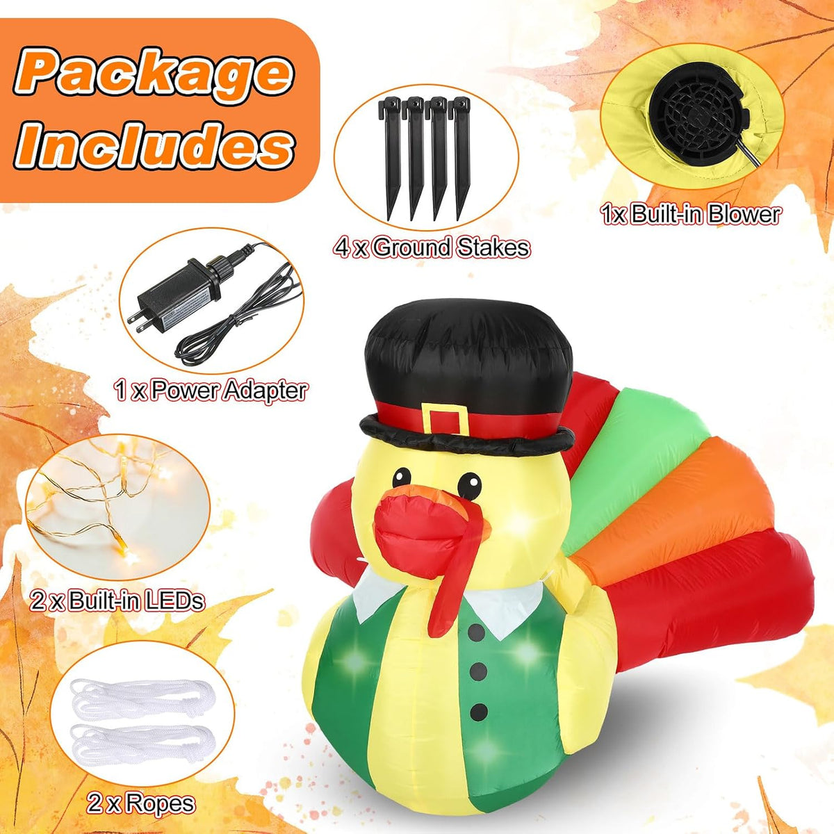 leyndo 5ft fall inflatable outdoor thanksgiving blow up on a desk or shelf