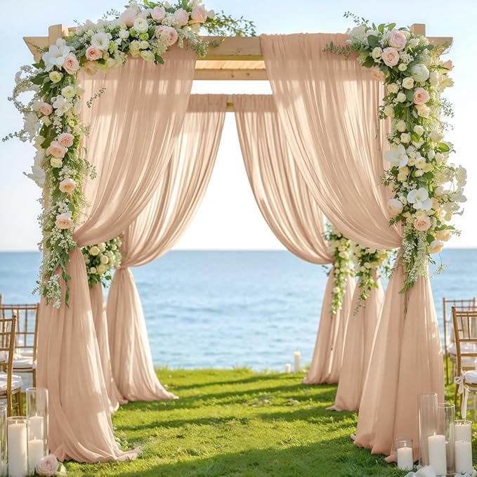 Fall Nude 2 Panels Wedding Arch Draping Fabric 29" x 20Ft Sheer Drapes Outdoor Curtain for Wedding Party Baby Bridal Shower Arch Ceiling Backdrop Decor