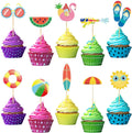 100 Pcs Summer Beach Cupcake Toppers for Kids Tropical Beach Pool Swimming Hawaii Theme Cake Insert Decorations for Summer Birthday Baby Shower Wedding Party Supplies