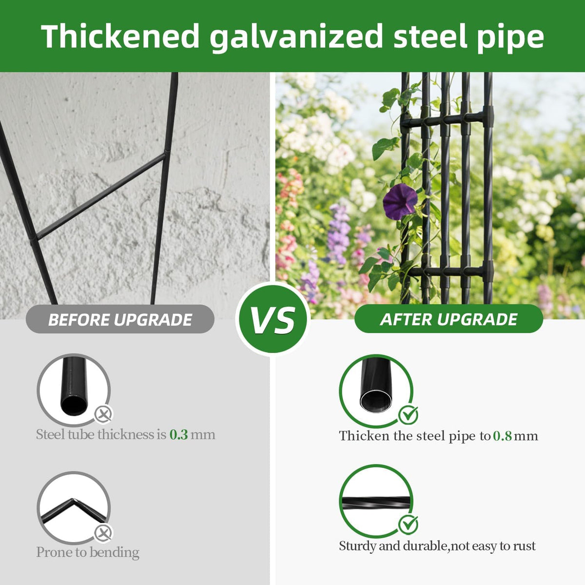 Extra Wide Garden Arch,114 x102.4in Sturdy Metal Arbor for Climbing Plants