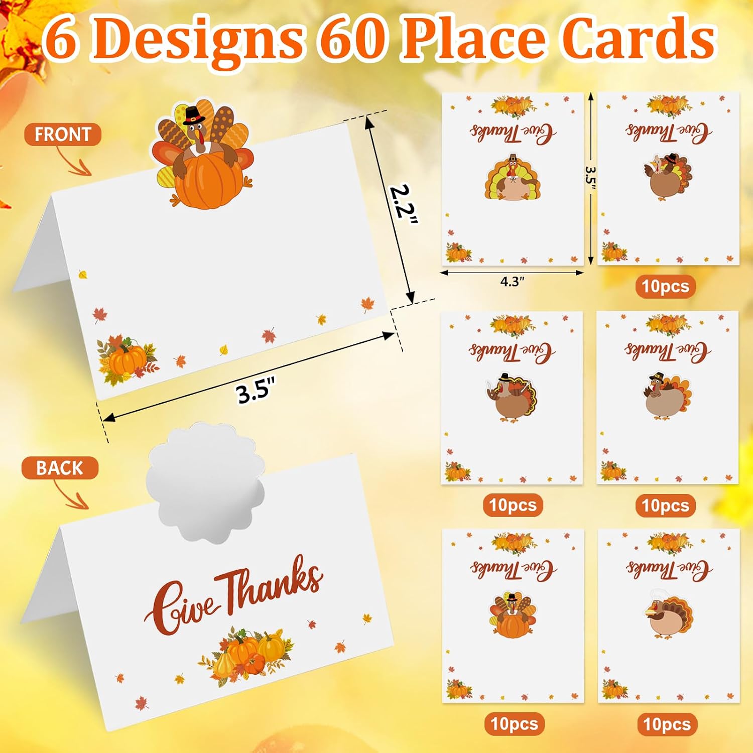 60 Pcs Thanksgiving Name Cards for Table, Turkey Thanksgivings Place Cards, Fall Place Cards for Thanksgivings Dinner Party Decoration, Thanksgiving's Place Settings Size 3.5*2.2 inches (Thanksgiving)
