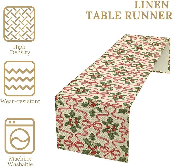 Christmas Table Runner,Xmas Holiday Bowknot Decor Table Cloth Kitchen Dining Table Decoration for Home Party Decor 13x70 Inch