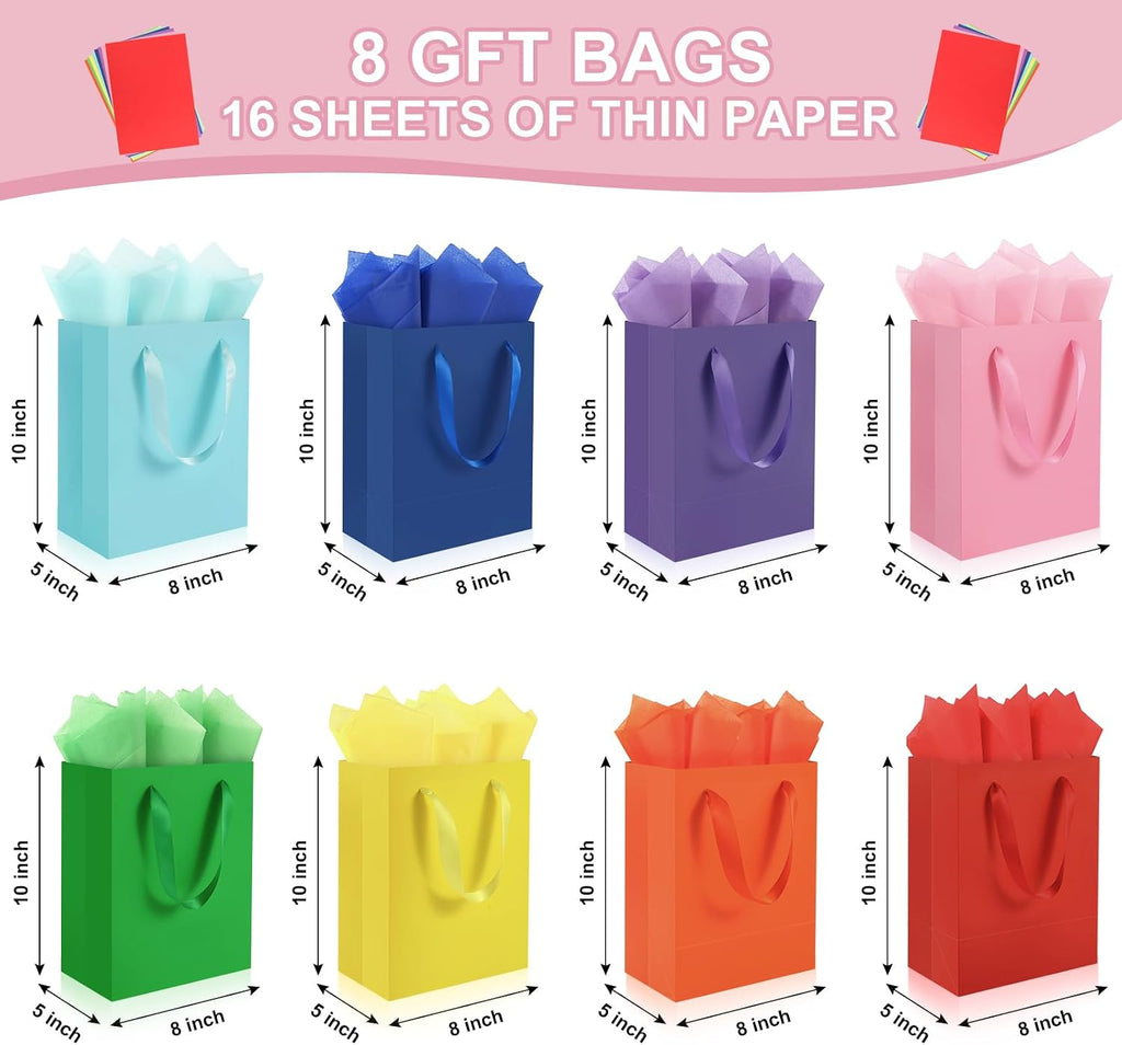 Epoesch 4 Pack Medium Gift Bags With Handles and 8 Tissue Paper, Size 8 X 5 X10 Inch Paper Bags for Birthday Party Baby Shower Wedding Favors or Mother's Day, Father's Day