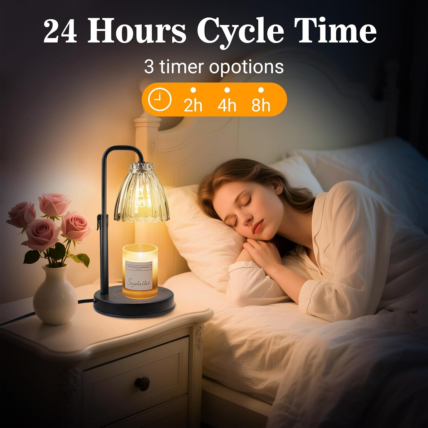 hyrion Candle Warmer Lamp with Timer Dimmable, Birthday Gifts for Women Mom, Adjustable Height Candle Warmer for Jar Candles, Flower Flameless Candle Lamps with 2 Bulbs, Housewarming, Home Decor