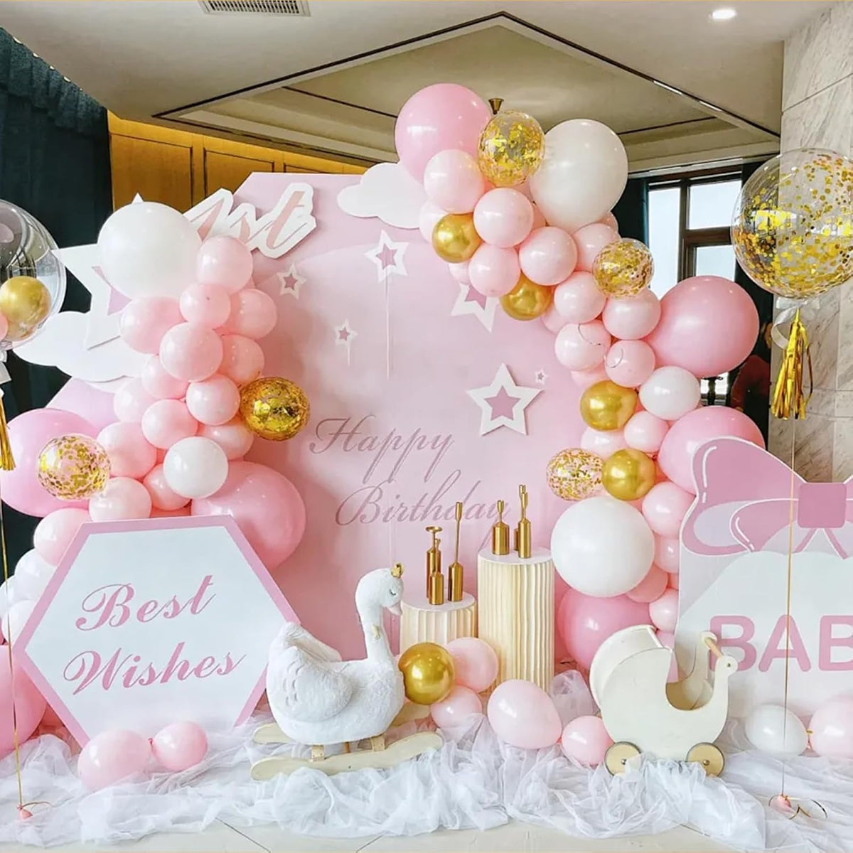 bazen 2pk 8.2ft & 6ft balloon arch stand shown in use