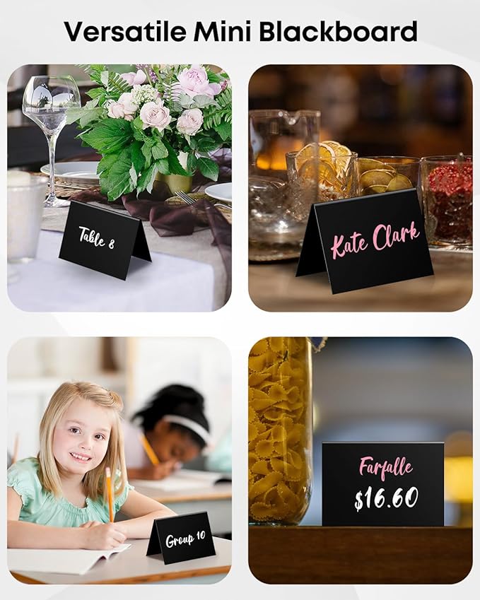Uniclife 20 Pack Mini Chalkboard Signs for Food, Small Chalkboard Signs with Chalk Markers, Reusable Glossy PVC Food Signs Food Labels for Party Buffet Wedding, Blackboard Place Cards Table Signs