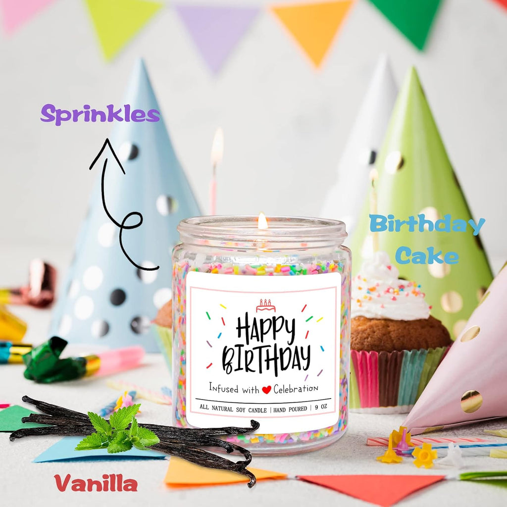 Homsolver Happy Birthday Gifts for Women Unique, Vanilla Cream Scent with Sprinkles Candy Birthday Candles for Her, Handmade Aromatherapy Candle Decor