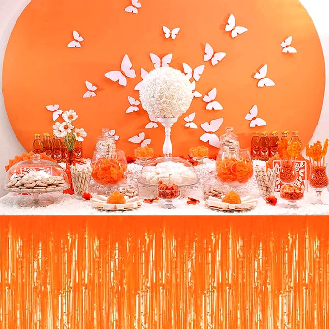3 Pack 29 x108 Inch Macaron Orange Foil Fringe Table Skirts Metallic Banner for Tinsel Streamer Garland Backdrop for Parade Floats Wedding Thanksgiving Birthday Christmas New Year Party Decoration