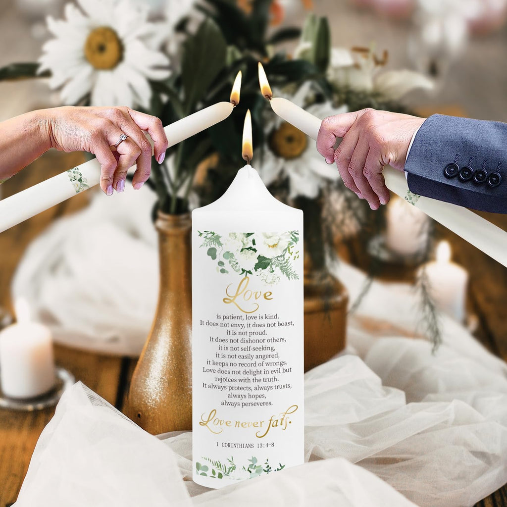 LakWilows Unity Wedding Candles Ceremony Set with Holder, Stable Rustic Unity Candle Stand, Christian Unity Wedding Candle Set with 1 Pillar and 2 Taper Candles