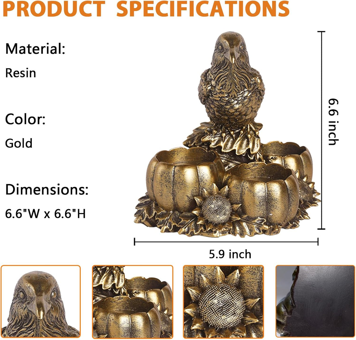 Gold Raven Candle Holders - Crow Vintage Rustic Pedestal Candlesticks, Harves...
