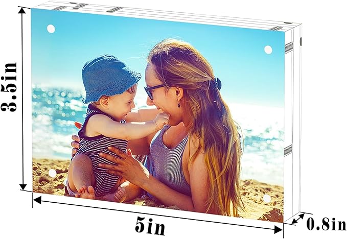 HELPLEX Acrylic Frame, 5 Pack 3.5x5 Acrylic Picture Frames, 20mm Thicker Frameless Clear Frame Double Sided Magnetic Frame, Free Standing Desktop Display Stand Acrylic Frames, 3.5x5(5 PACK)