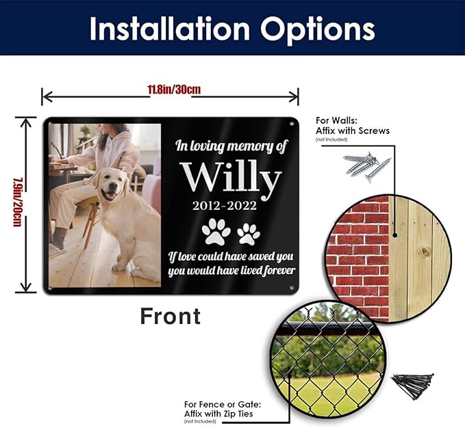 Custom Dog Memorial Metal Signs - Personalized Dog Photo Memory Sign as Dog Memorial Gifts for Loss of Dog, in Loving Memory of Pet Signs for Pet Loss Sympathy Gift