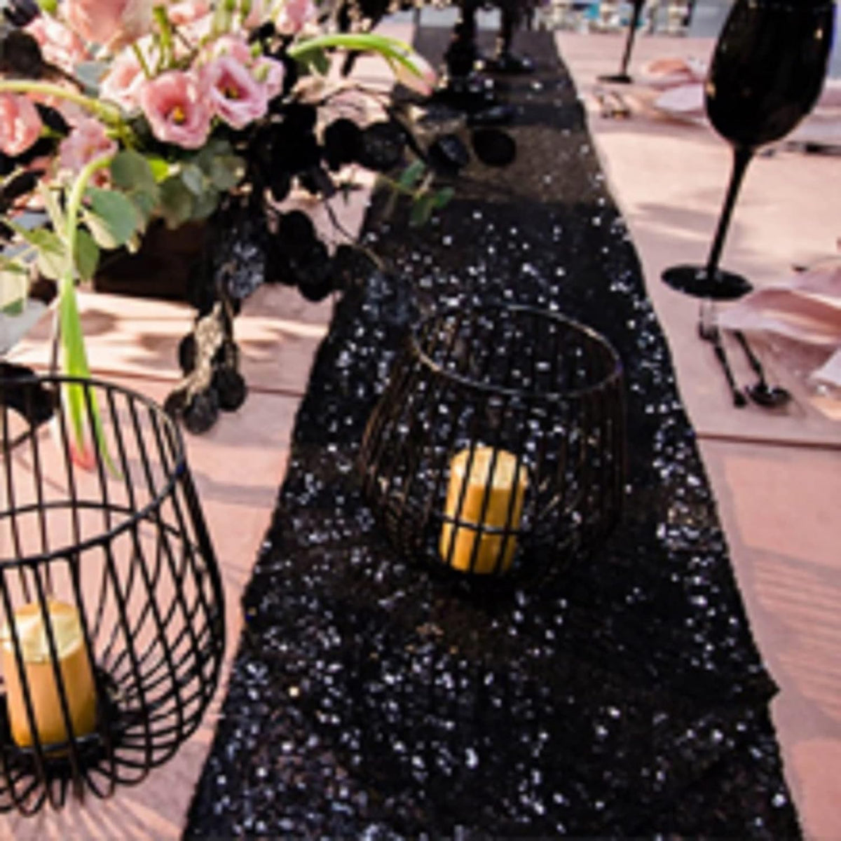 JYFLZQ Black Sequin Table Runner for Party, 10 Packs