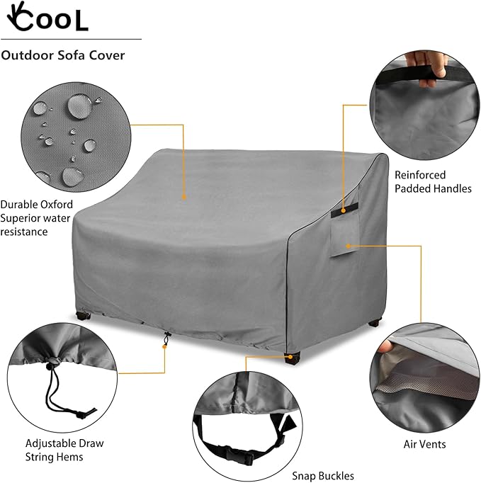 okcool Heavy Duty Patio Sofa Cover, 100% Waterproof 3-Seater Outdoor Sofa Cover Fits up to 85W x 38D x 35H Inches, Lawn Patio Furniture Covers,Grey