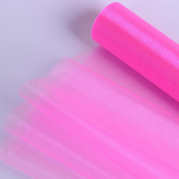 Crystal Organza Fabric Tulle - 16" by 50 Yards Sheer Fabric for Wedding Party Decoration Bridal Shower Tutu Roll Netting Spool Ribbon Wrapping (Pink)