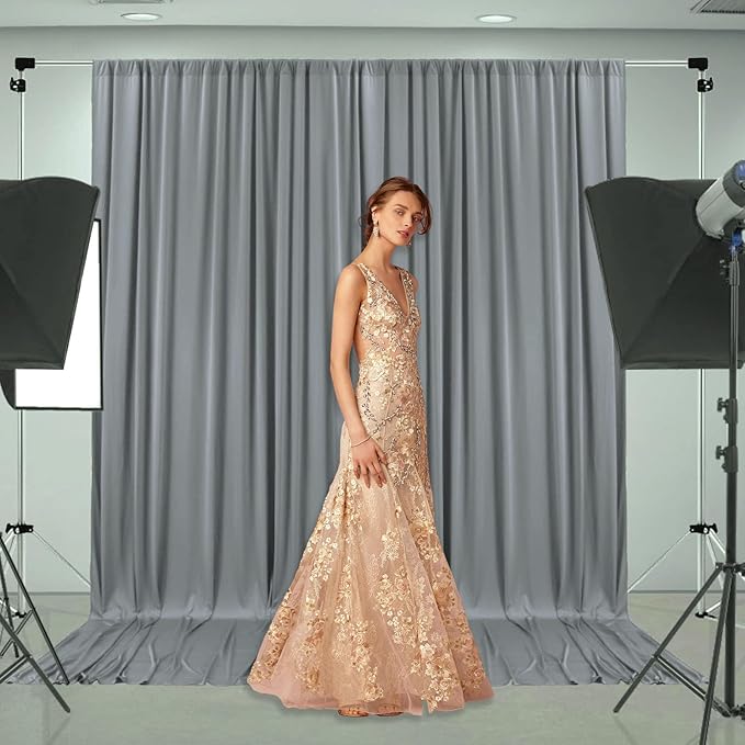 10 x 10 Feet Grey Backdrop Curtain for Partie, Background Curtains for Photoshoot, Birthday, Wedding, Halloween, Thanksgiving, Christmas Day, New Year Party Decorations 5Ft x 10Ft, 2 Panels