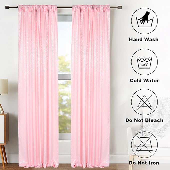 ShiDianYi Baby Pink Sequin Backdrop Curtains 2 Pieces 4FTX10FT Pink Backdrop Photography Background Glitter Wedding Backdrop Fabric Shimmer Studio Background 8ftx10ft