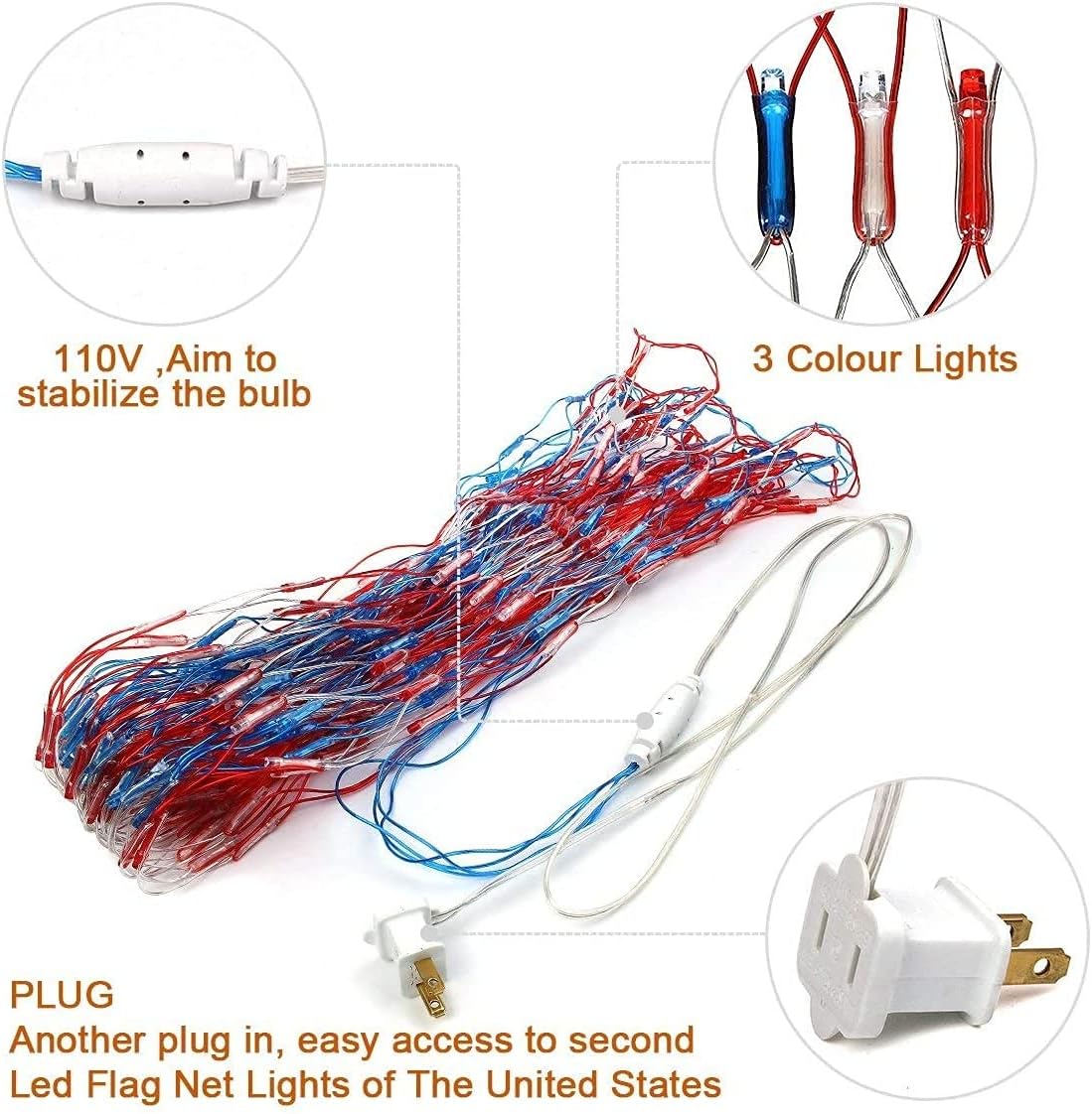 HYH American Flag LED Lights, 420 LEDs Net Light Up Flag Outdoor Waterproof