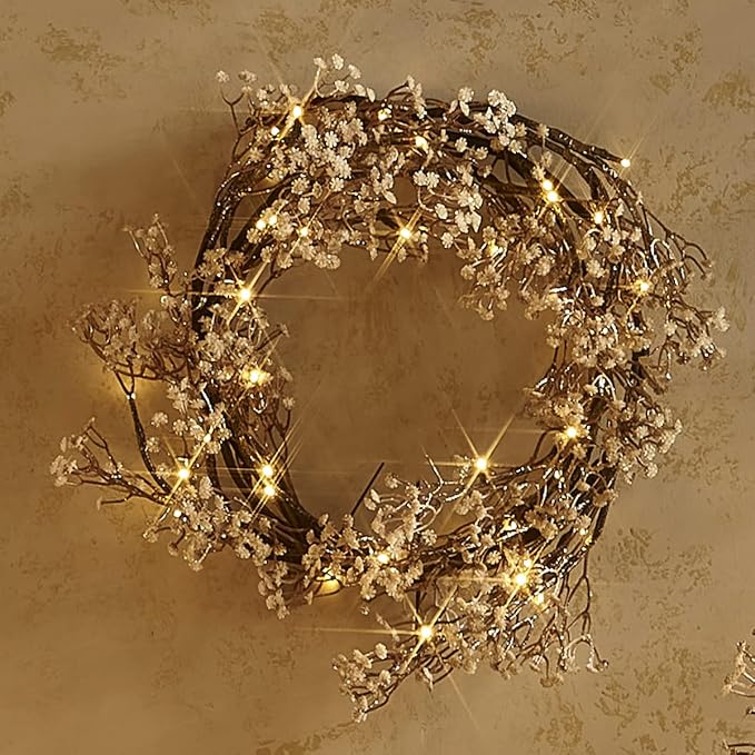 Fudios Lighted Garland Flowers for Mantle with Timer Battery 48 LED 6ft Vine Garlands for Decor with Flowers and Lights for Summer Wedding Party
