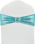 Chair Sashes Sequin Stretch Chair Bands Spandex Polyester Bows for Party Hotel Wedding Banquets Decoration - 6 Pcs Aqua