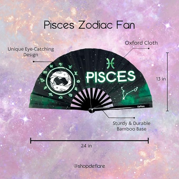 DeFlare | Cosmic Zodiac Rave Fan | Zodiac Sign Hand Fan | Astrology Rave Fan | Hand Fan | Large Rave Fan | Large Clacking Fan
