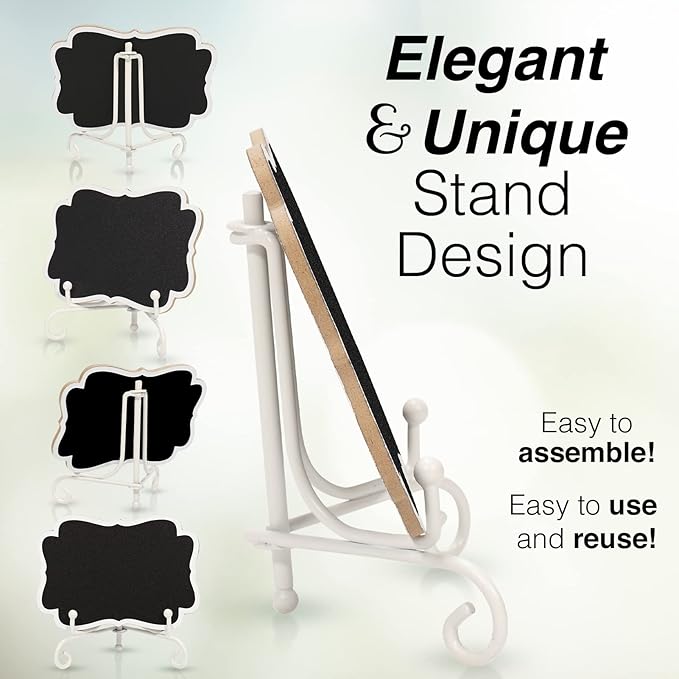 Mini Chalkboard Signs for Food Labels for Party Buffet, Small Place Cards or Name Tags with Iron Stand for Chafing Dish, Mimosa Bar Supplies, Wedding Chalk Board Sign with 2 Pens, 10 Pack White