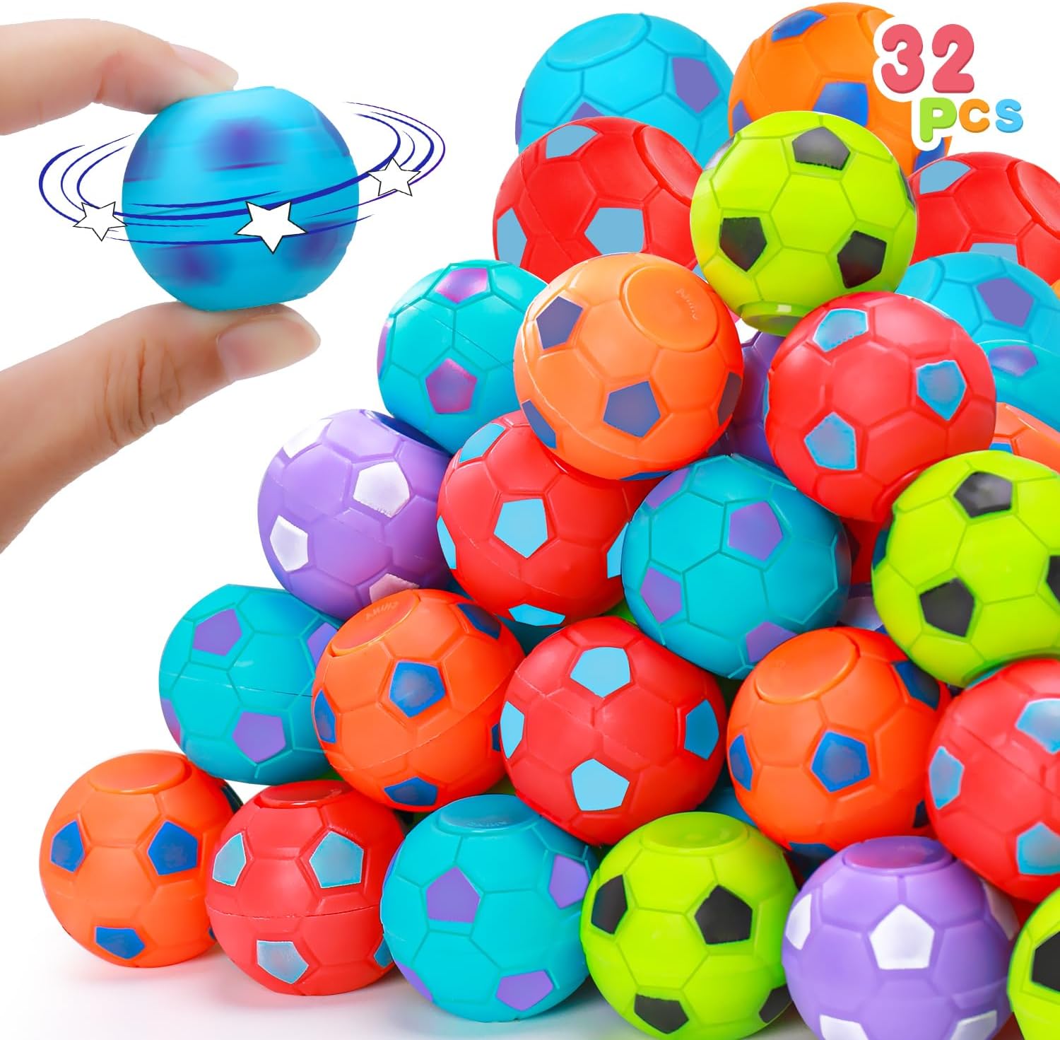 Thremhoo 32PCS Fidget Spinner Balls Soccer World Cup Party Favors Bulk for Kids 4-8 8-12 Goodie Treat Bag Stuffers Classroom Treasure Toys Carnival Prize Pinata Filler Birthday Trinket Return Gifts