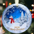 Christmas Ornaments 2026, Snowman Christmas Ornaments, Exchange for Women, Men, Collectible Dated Year Ornaments for Tree, Unique Suncatcher, Printed Stained Ceramic Effect Decor