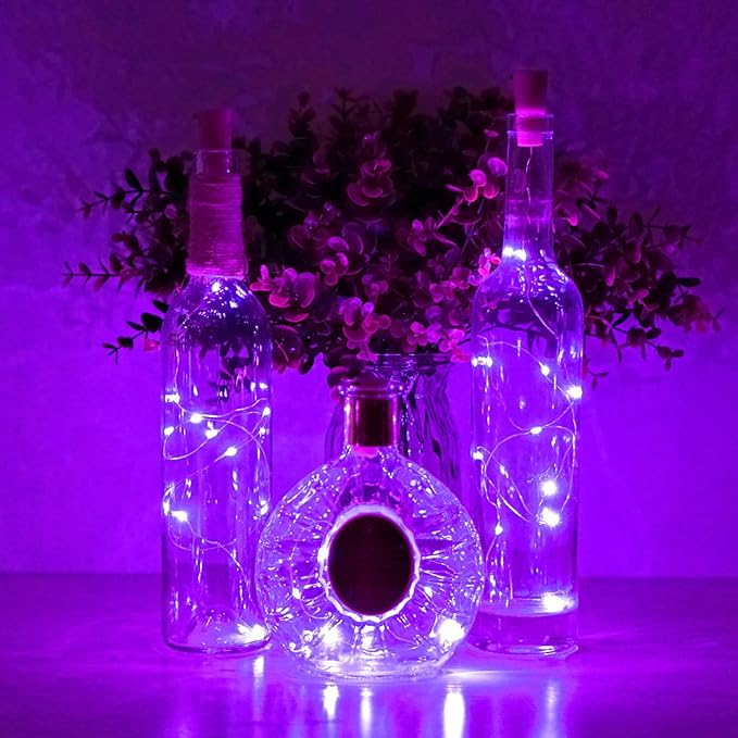 Wine Bottle Lights with Cork 15Pack 10 LED 40 Inches Battery Operated Silver Wire Liquor Fairy Mini String Lights for Party Christmas Halloween Wedding Decoration (Purple)