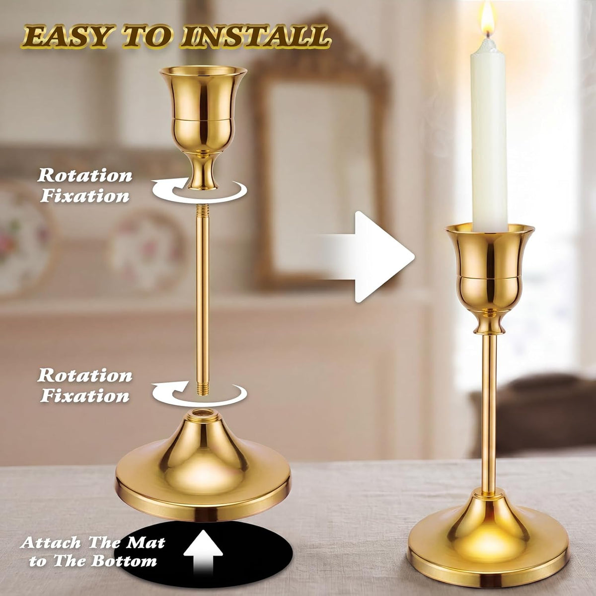 24Pcs Gold Taper Candle Holders Set, Vintage Tabletop Candle Holder