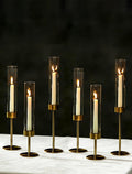 NUPTIO Hurricane Candle Holder for Centerpiece: Set of 6 Gold Taper Candle Holders Bulk - Tall Brass Candlestick Holders with Cylinder Shape Cover for Dinner Table Christmas Decor