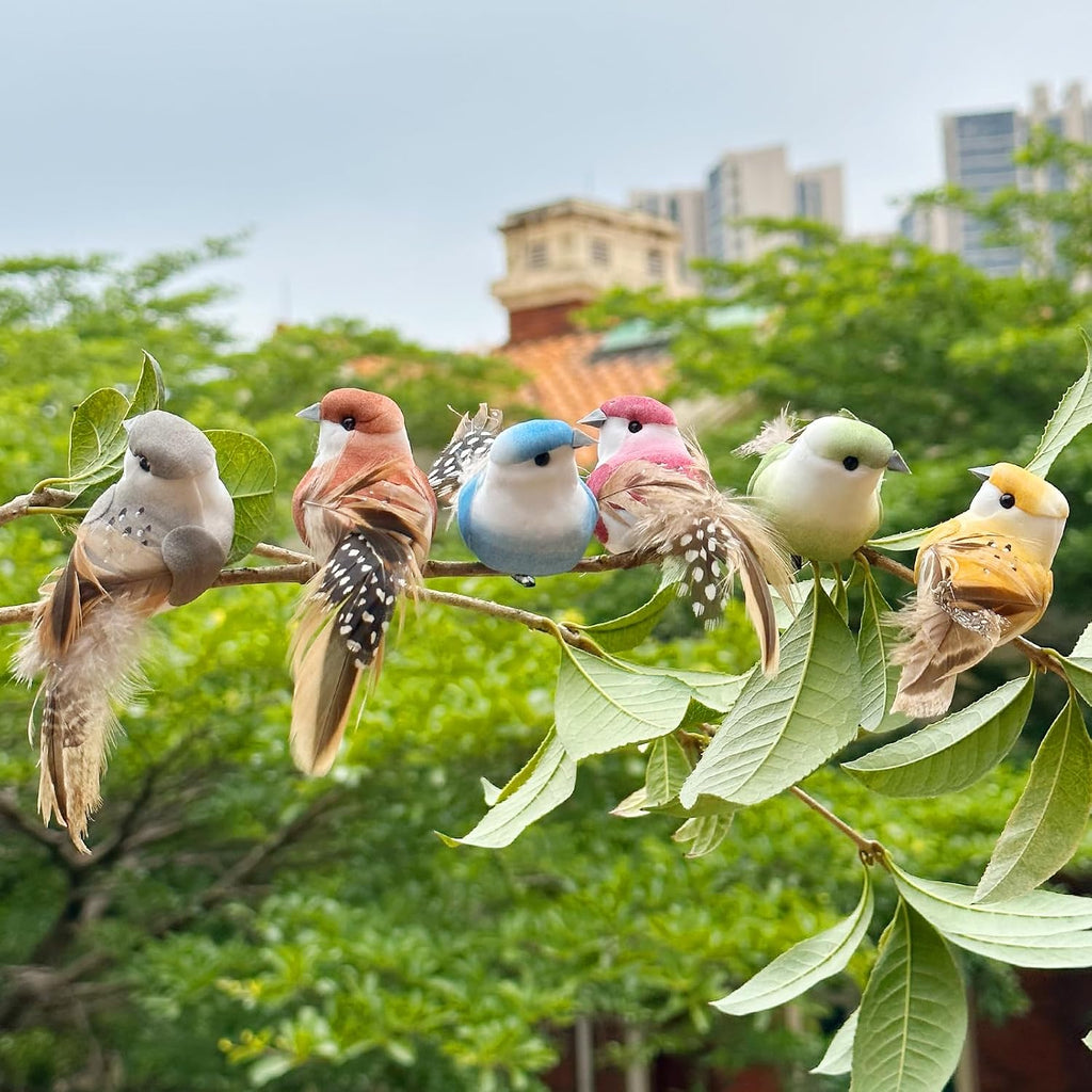 LWINGFLYER 4Inch Fake Birds Multicolor Clip on Bird Spring Feather Tree Ornaments for Wreaths Crafts Floral Arrangements Garden Birthday Party Decor
