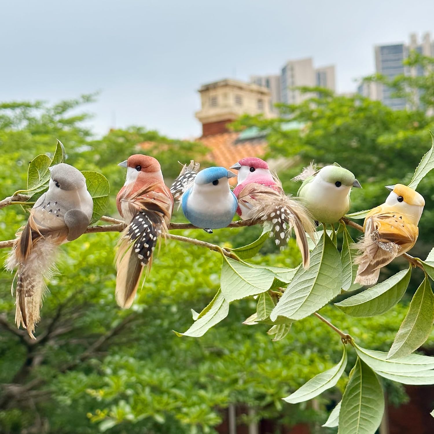 LWINGFLYER 4Inch Fake Birds Multicolor Clip on Bird Spring Feather Tree Ornaments for Wreaths Crafts Floral Arrangements Garden Birthday Party Decor