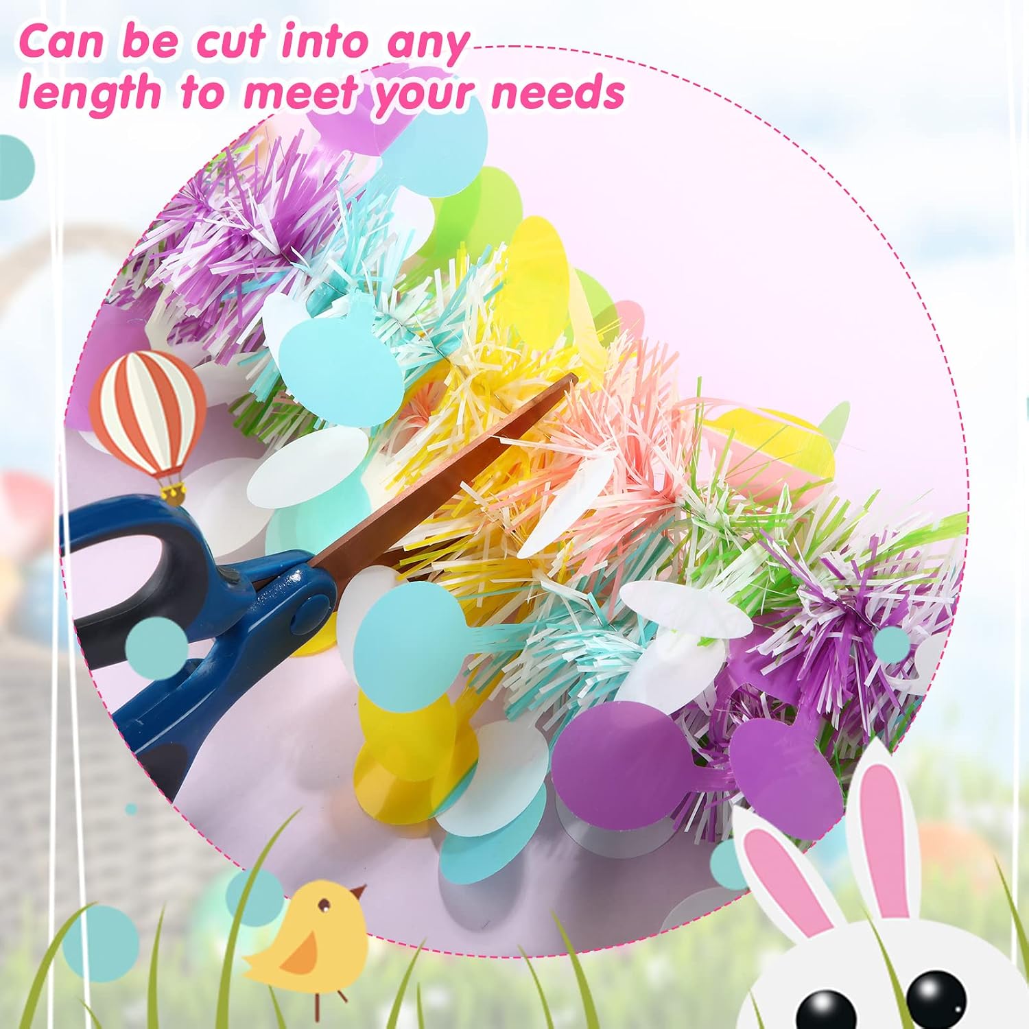WILLBOND 32.8ft Spring Colorful Tinsel Garland Decor Extra Wide 4" Pastel Garland with Confetti Summer Metallic Twist Hanging Decor for Tree Festival Birthday Party Indoor Outdoor Classroom